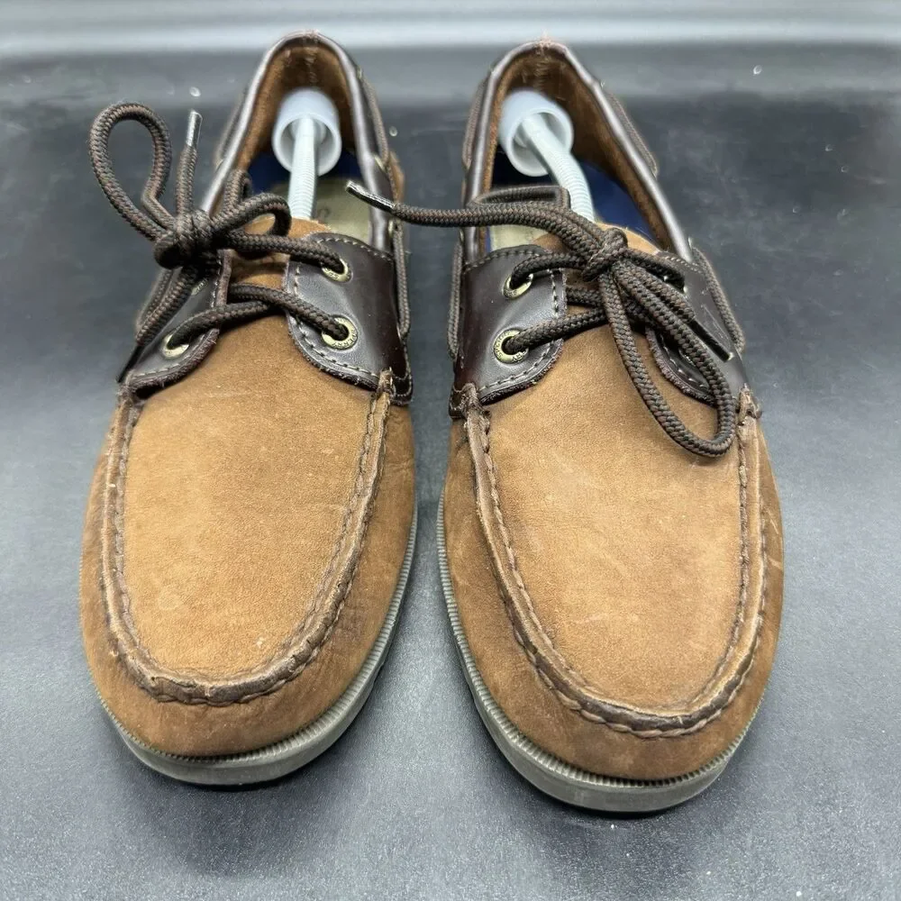 Sperry Mens Size 7M Leeward 2 Eye Boat Shoes Chocolate Brown Buck 0777896 EUC